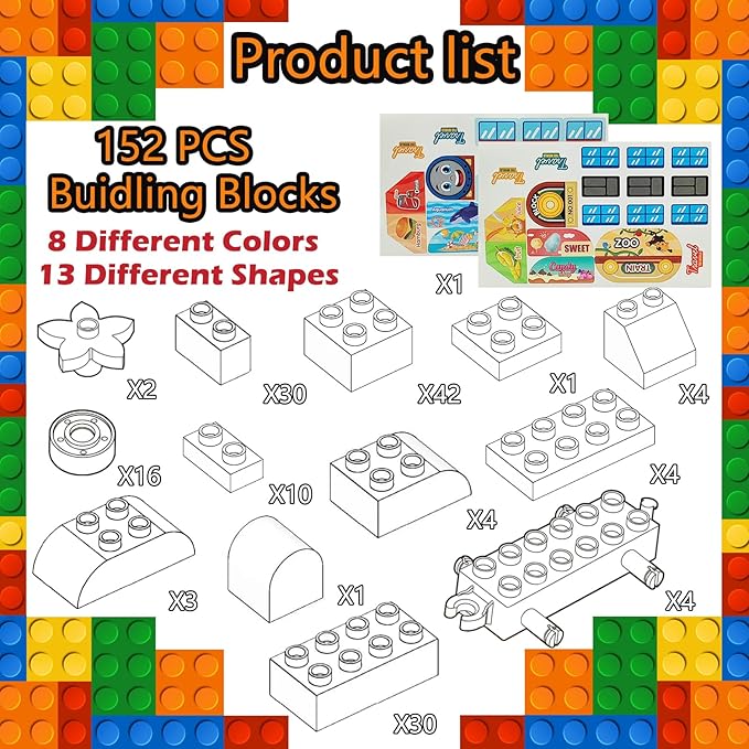 150 Pcs Classic Building Blocks Set for Toddlers 3-6, Large Building Bricks Train Educational Toy STEM Toys Compatible with Major Brands Gift for Kids