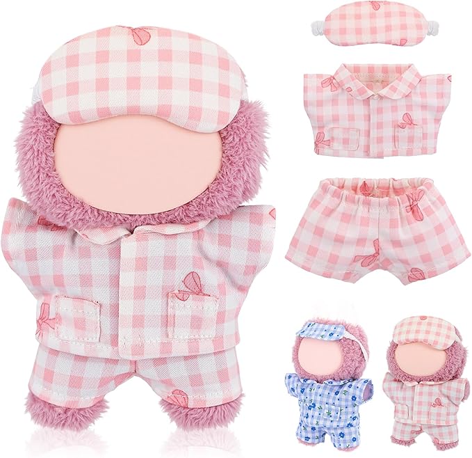 17cm Doll Clothes Pajamas Set with Pants Eye Mask Good Night Bedding Clothes Outfit Gifts Fits Most 17cm Dolls Accessories for DIY Dress up Lovers(Pink Bow)
