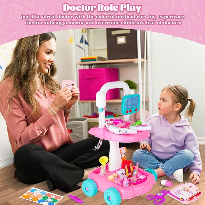 deAO Doctor Kit for Toddlers 3 4 5 Years Old, Dentist Playset with Medical Bag & Dental Tools, Pretend Dentist Play Set with Cart, Kids Doctor kit Educational Toys Gift for Girls Boys