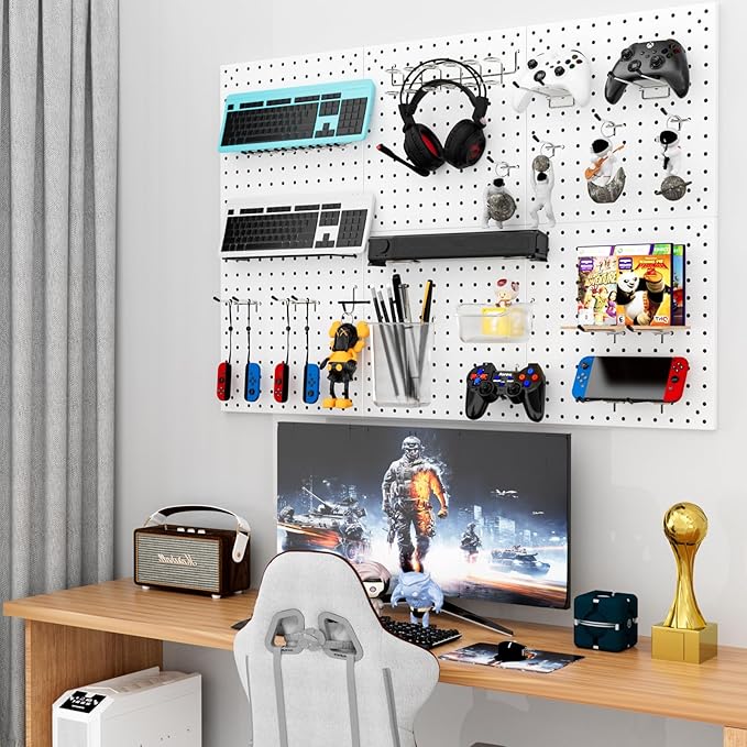 Peg Board Kit, Includes Pegboard and Accessories,with Hooks and Bins,Peg Board Wall Organizer for Office,Ornaments Display,Crafts Organization (66, White)