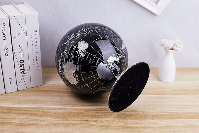ANNOVA Metallic World Globe Black – Educational/Geographic/Modern Desktop Decoration - Stainless Steel Arc and Base/Earth World - Metallic Black - for School, Home, and Office (10-Inch)