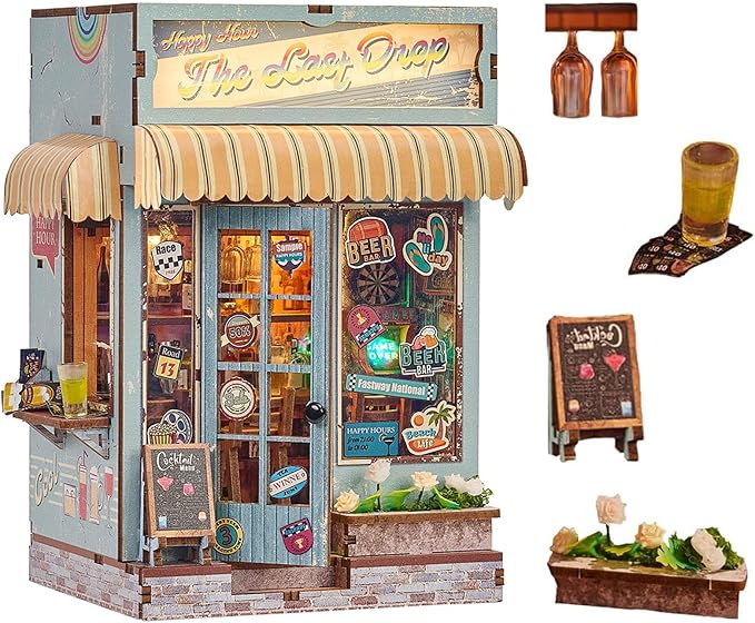 Book Nook Kit，DIY Miniature Dollhouse Kit for Adults and Teens，3D Wooden Tiny House for Family and Friends，Bookshelf Decor in Halloween/Christmas (DH-HYXZ-Blue)