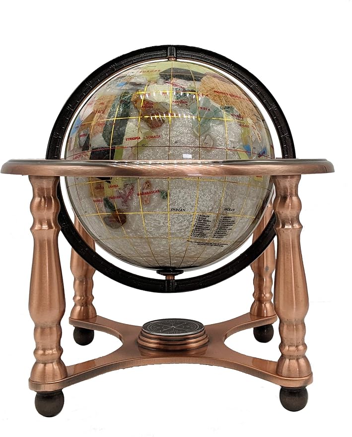Unique Art 10-Inch Tall Table Top Pearl Swirl Ocean Gemstone World Globe with Copper 4 leg Stand (Pearl/4 Leg Copper)