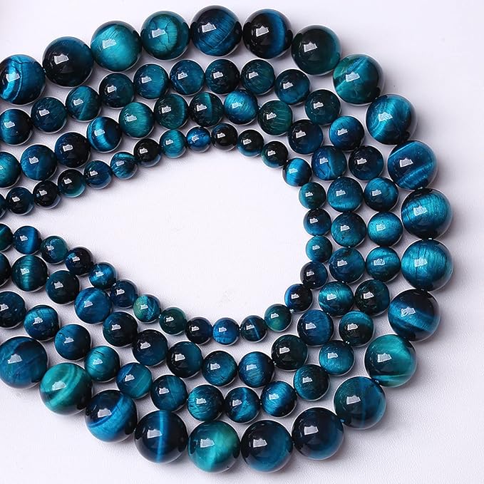 6mm 60PCS Blue Tiger Eye Beads Natural Stone Gemstone Spacer Loose Beads for Jewelry Making DIY Bracelet Semi Precious Beads Strand 15 inches