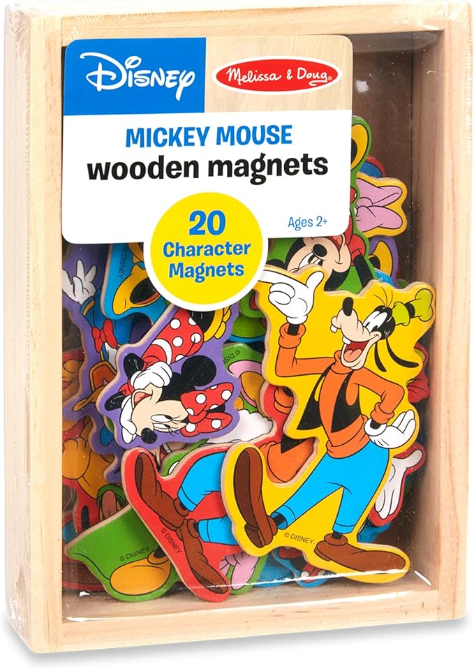 Melissa & Doug Disney Mickey Mouse Wooden Character Magnets (20 pcs) Toys for Disney Fans, Mickey Mouse Fridge Magnets, Pretend Play & Toddler Toys for Kids Ages 2+