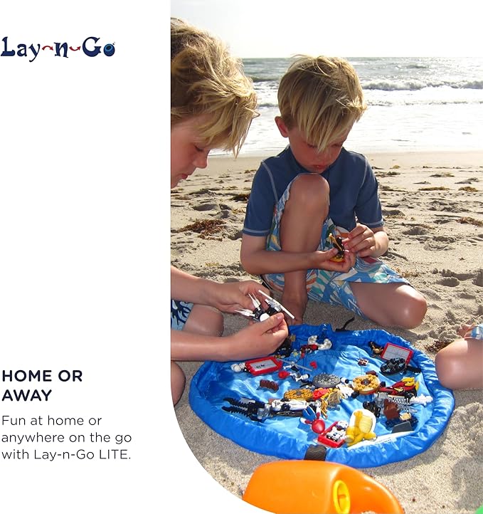 Lay-n-Go 2-in-1 Small Portable Drawstring Toys Storage Organizer and Play Mat for Room and Travel, Made for Kids and Toddlers with a Durable Patented Design