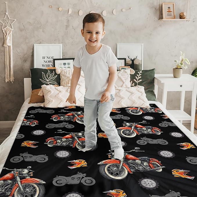 Boys Blanket Motorcycle Throw Blankets for Kids Adults, 30x40 Inches Soft Cozy Throw for Sofa Chair Bed