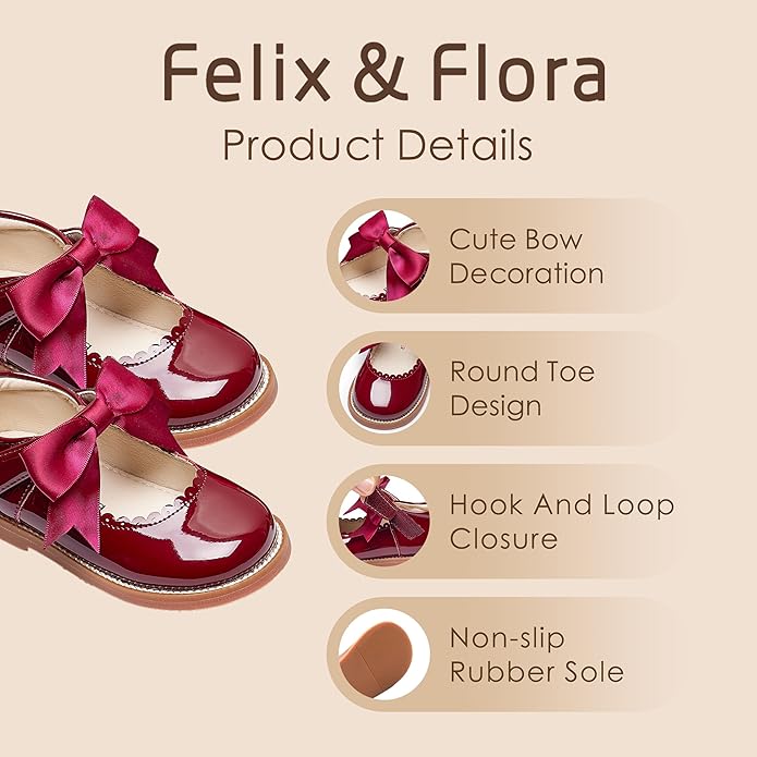 Felix & Flora Toddler Little Girl Mary Jane Dress Shoes - Ballet Flats for Girl Party School Shoes