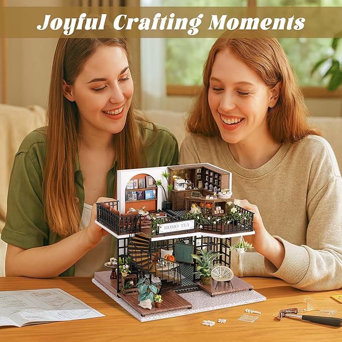Flever Dollhouse Miniature DIY House Kit Creative Room with Furniture for Romantic Artwork Gift (Forest Teashop)
