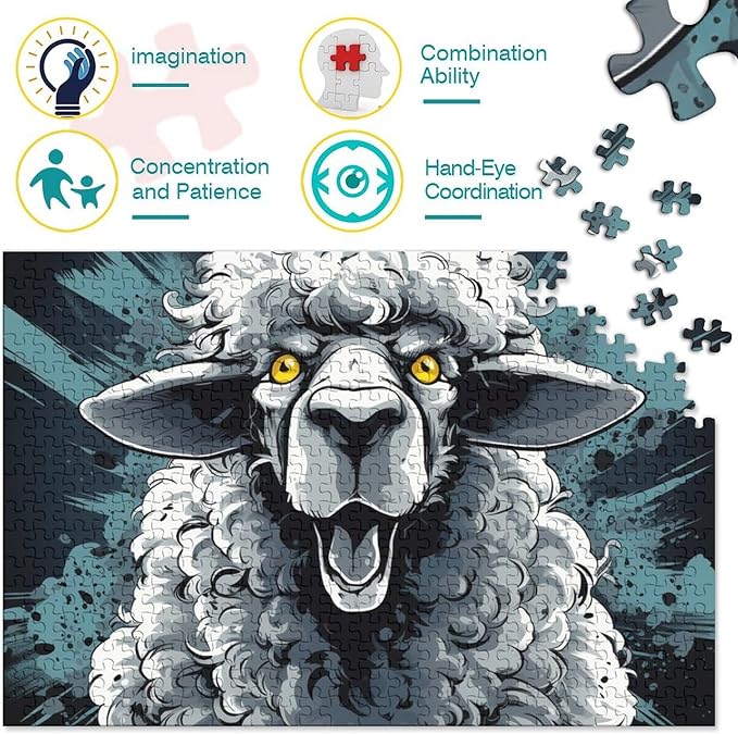 Sheep Thickened Wooden Jigsaw Puzzle 1000 Pieces 3D Animal Adults Fun Toy Intellectual Game Stress Relief Toy Decoration Education Game Relaxation and Intelligence 1000pcs (75x50cm)