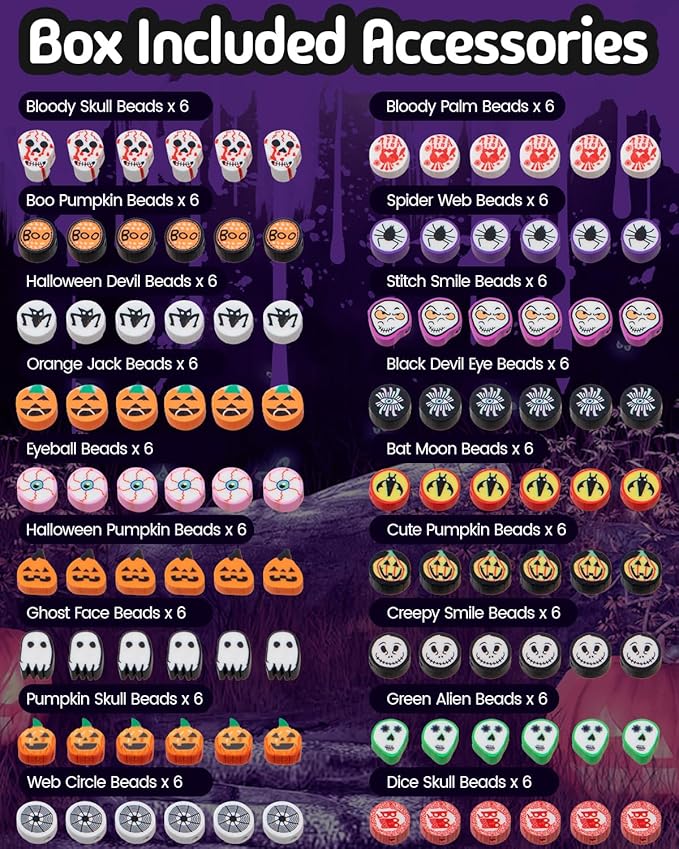 Taybonds Halloween Polymer Clay Beads 108pcs Spooky Designs Ghost Pumpkin Spider Polymer Clay Beads for Women Jewelry Making DIY Charms Bracelet Necklace