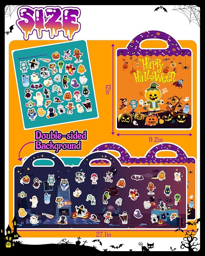 Halloween Sticker Books for Kids, Reusable Sticker Books for Toddlers 1-3, 2-4, Halloween Travel Toys Acticities Crafts Birthday Gifts for Boys Girls Kids