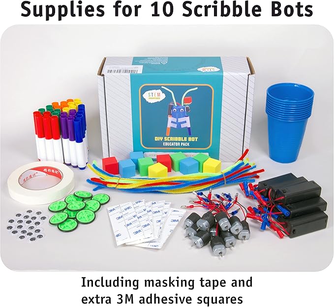 DIY Doodle Scribble Bot Kit – Bulk Pack of 10 Drawing Motorized Doodle Art Robot Projects for Kids - STEM & STEAM Classroom Robotics Activity