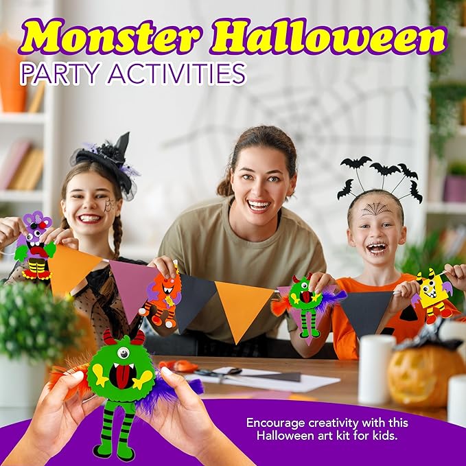 4E's Novelty Halloween Crafts for Kids (4 Pack) Silly Monsters Foam Magnet Fall Crafts Bulk, Halloween Party Activities