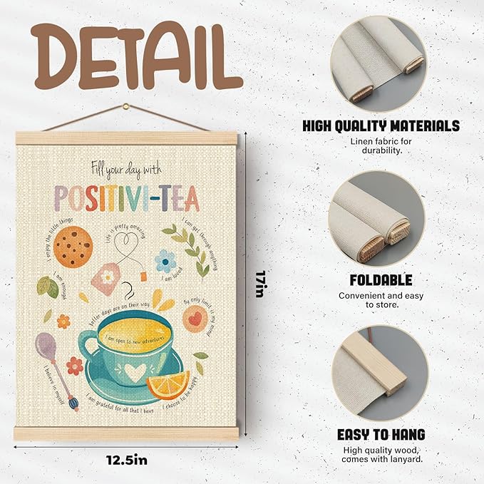 Boat Wades Positive Mental Health Poster Hanger Frame, Fill Your Day with Positivi-Tea Hanging Wall Banner Decor for Classroom Calm Down Corner School Counselor Office Decor, 12x16 Inch