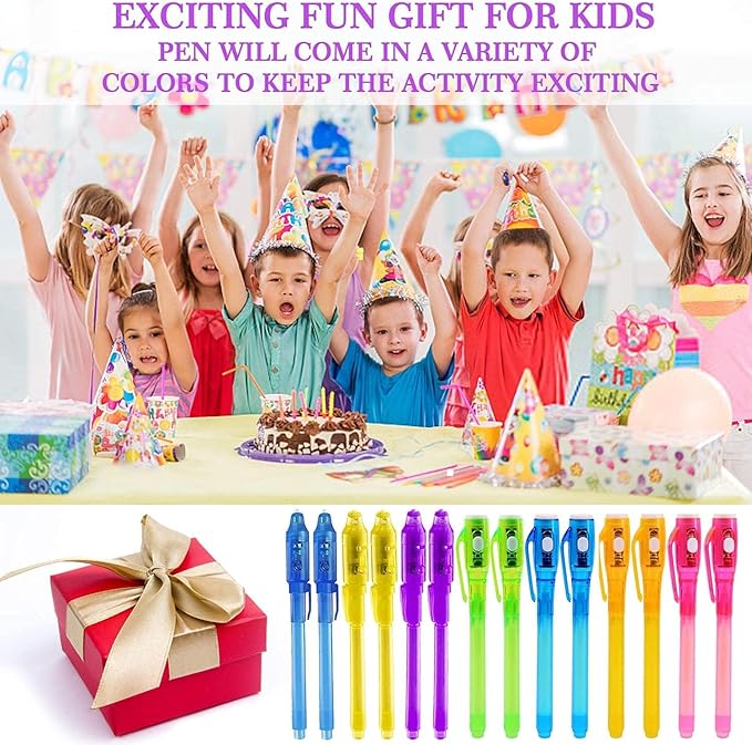iGeeKid 24 Pack 2 Style Invisible Ink Pen with UV Black Light Party Favor for Kids 8 12 Secret Spy Pens Magic Disappearing Ink Markers Clasroom Prize Birthday Gifts Halloween Goodie Bags Stuffers