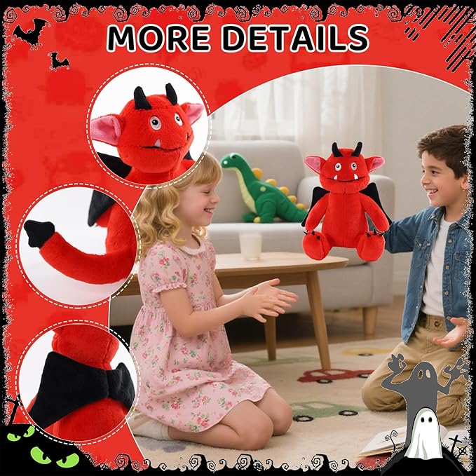 Halloween Stuff Stuffed Bat Cute Plushies Red Monster Stuffed Animal Toy Gift for Kids, Girls, Children