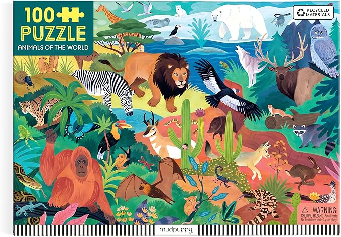 Mudpuppy Animals of The World – 100 Piece Jigsaw Puzzle with Colorful and Fun Illustrations of Animals for Children Ages 5 and Up