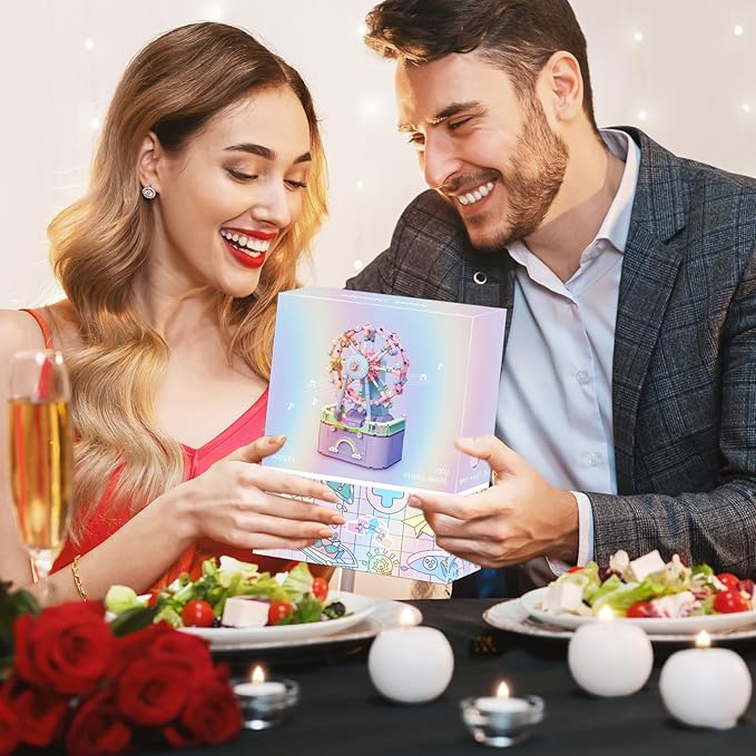 Music Box Building Toys, Rotating Ferris Wheel DIY Building Block for Girls and Boys 6-12 Years Old, 710 pcs, Christmas and Valentine Gifts for Adults and Aged 8 9 10 11 12 Kids