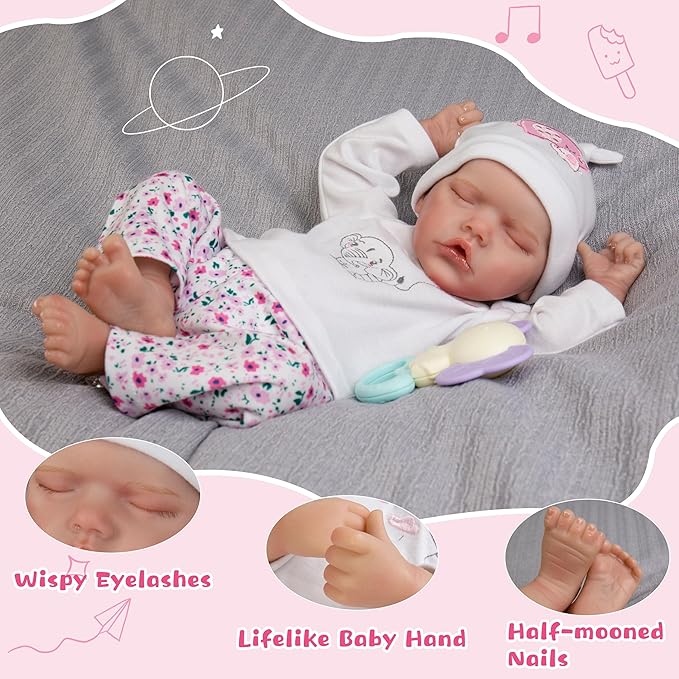 Newborn Baby Doll 20-Inch Sleeping Realistic Baby Dolls Full Body Soft Vinyl Baby Doll Girls Adorable Real Life Baby Dolls with Clothes and Toy Accessories for Kids Age 3+