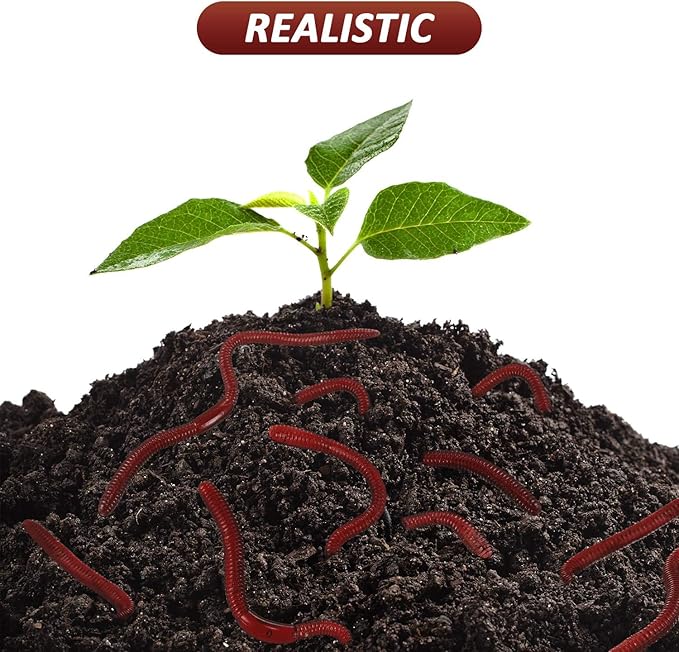 Gejoy 16 Pieces Fake Worms Rubber Play Worms Realistic Plastic Toy Earthworm Worm Farm for Halloween April Fool's Day Party