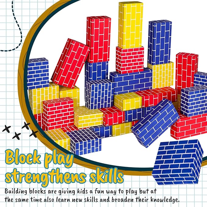 Nuanchu 60 Pcs Cardboard Building Blocks for Kids Large Jumbo Square Rectangle Thick Cardboard Pretend Bricks for Building Stacking Game(Classic Shapes)