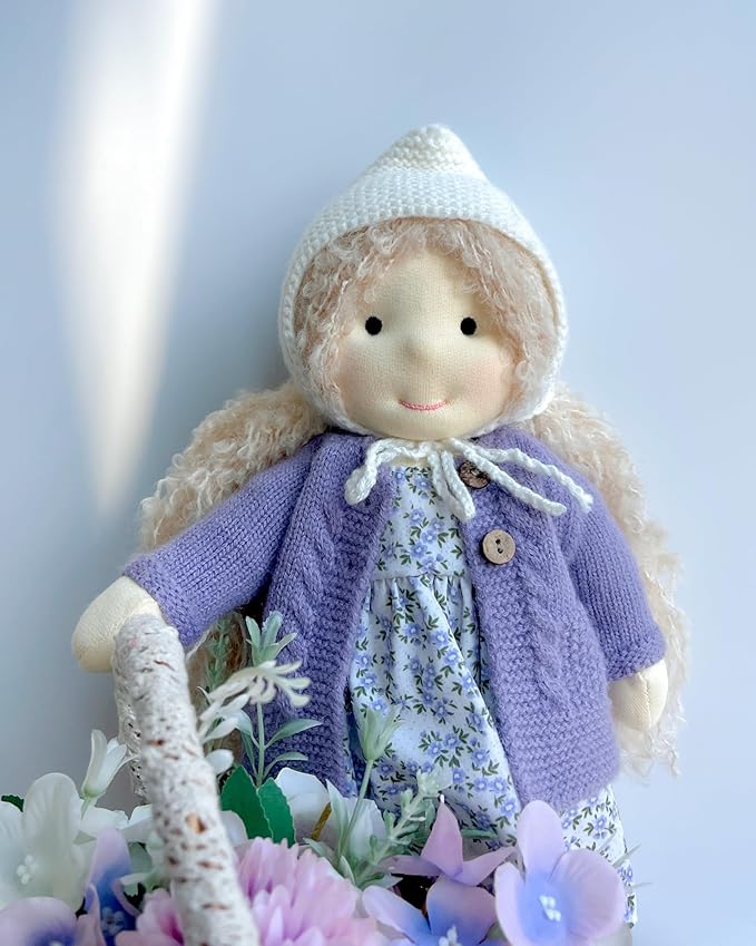 BlissfulPixie Handmade Waldorf Doll- Bunny 12", Soft Girl Rag Doll with Cute Stuffed Plush, Ideal First Doll for Babies & Toddlers