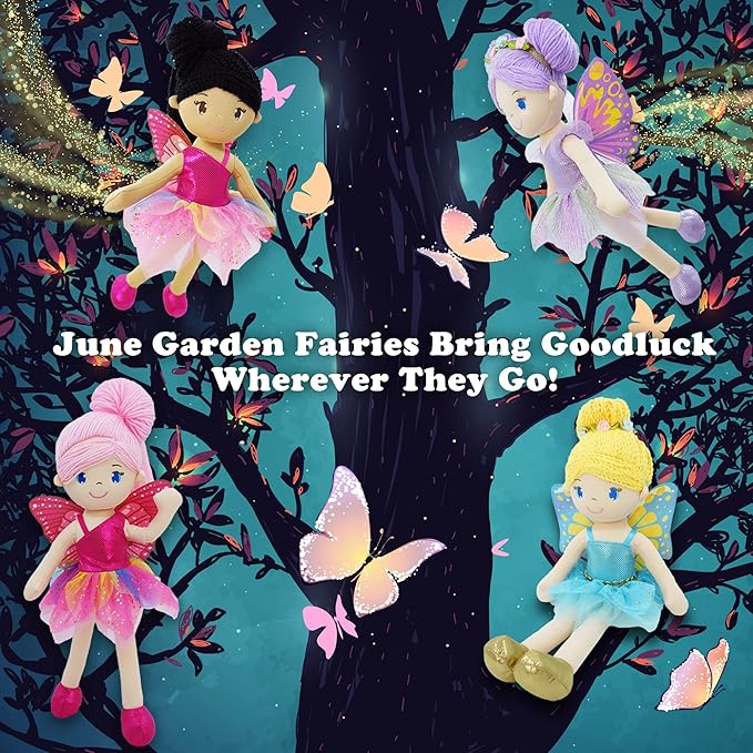 June Garden 16" Enchanted Garden Fairy Doll Yaritza - Plush Stuffed Soft Doll Girl Gift - Purple Outfit and Wings