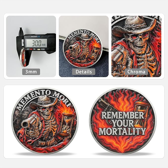 AtSKnSK Memento Mori Coin Momento Mori Coin Skull Coin Stoic Gifts Memento Mori Calendar Living Memento Mori Amor Fati Coin (Musketeer Skull)