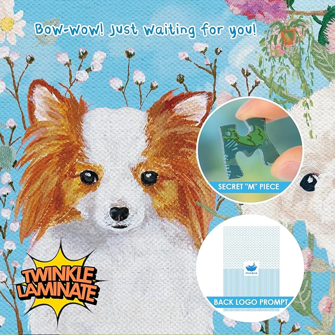 MOMIBOOK Puzzles for Adults 1000 Pieces Jigsaw Puzzles of Bow-Wow! Just Waiting for You!, Twinkle Laminate Painting Image Dog Challenging Impossible Puzzle Unique Party Christmas Birthday Gifts