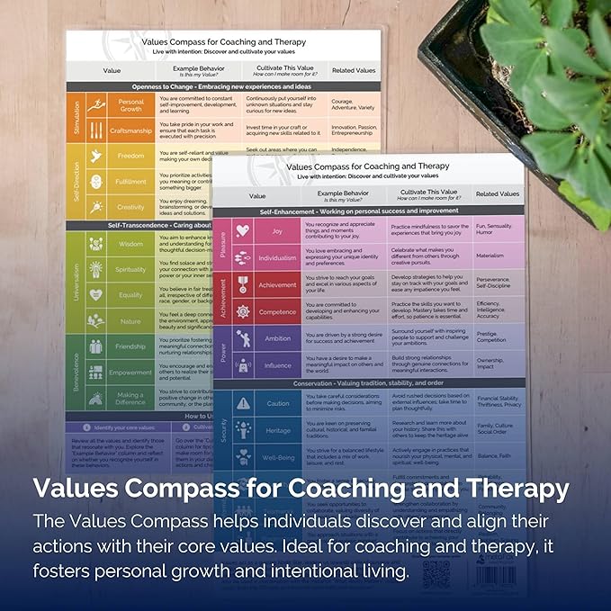 metaFox "Values Compass for Coaching and Therapy - Personal Development and Self-Reflection Tool, Enhance Coaching Materials, Life Values Compass, Based on Schwartz Theory of Values