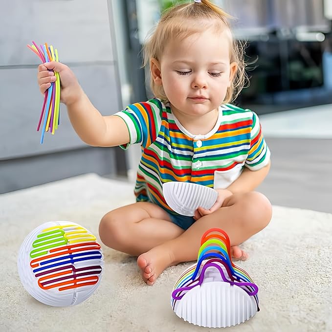Sensory Activity Board Fidget Toy - Sensory Activity Ball Autism ADHD Toys for Kids - Anxiety Relief, Enhances Focus, Occupational Therapy, Quiet Toys with 16 Silicone Strips (Color Box Packing)