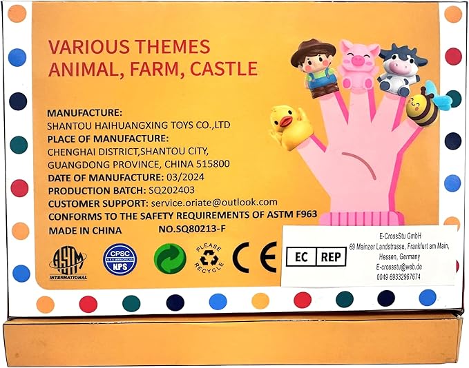 Oriate Animal Farm Finger Puppets, Bath Toys for Kids with Storage Bags, Toddler Toys for Story Time Stuffer with Puppet Theater, Educational Travel Kit Party Favors 12m+ 10Pcs