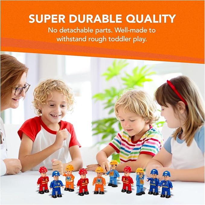 FUNERICA 10-Set Toy People Figures - Bendable Fireman, Police, Construction Workers, Community Helpers, Play Little People Toys Figurines Dollhouse Firefighter playset