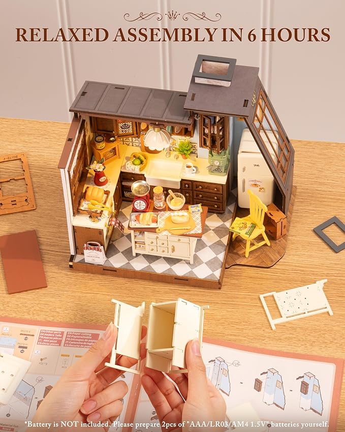 ROBOTIME DIY Miniature House Kit Dollhouse Kit for Adults Mini Tiny House Kit with Furniture Building Model Kit Crafts Creative Gift for Boys Girls (Baking Kitchen)