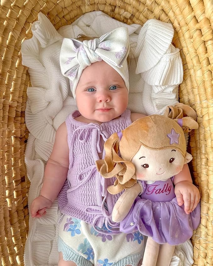 LeyaDoll Personalized Soft Baby Doll Toys for Girls (16''), My First Christmas Dolls, Leya Doll Baby Rag Doll Plush Toys for Toddler Kids Infants -Princess Starlet Light Purple