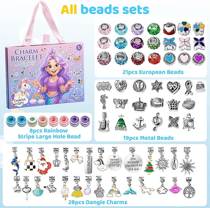 Taybonds Charm Bracelet Making Kit, DIY Jewelry Craft Toys for Girls Ages 4-6 6-8 8-12, Unicorn Mermaid Creative Gift Set for Birthday Christmas Friendship Bracelet Making