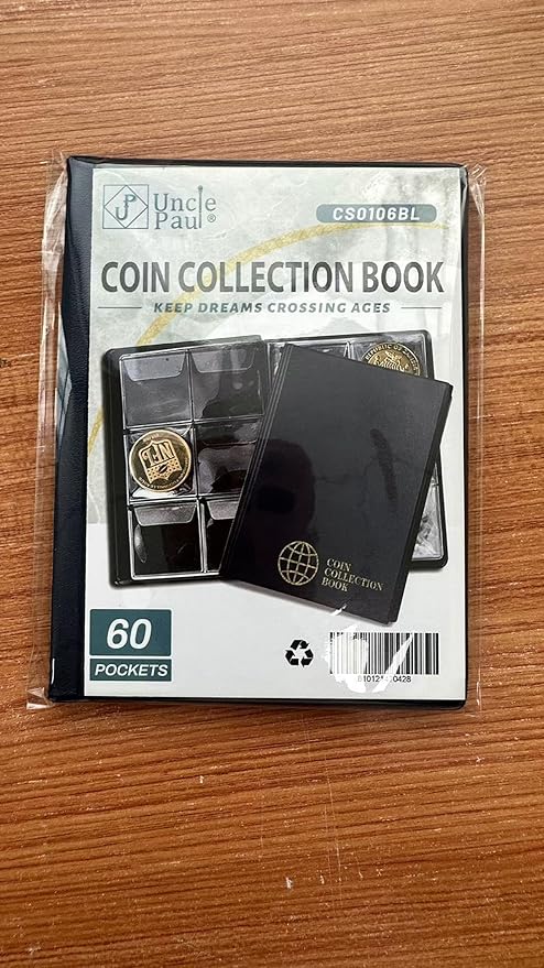 Coin Collection Album 60 Pockets - 4.5x4.5cm/1.8x1.8 inch Coin Holder Book Coin Storage Album Money Penny Pocket for Collectors Blue CS0106BL
