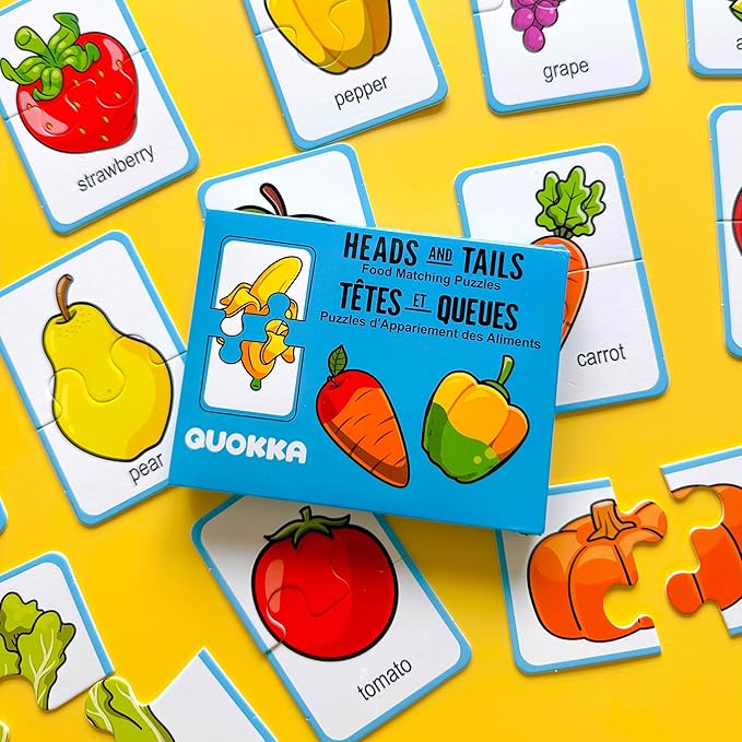 QUOKKA Toddler Puzzles Ages 2-4 – 100% Self-Correcting 16 Matching Pairs of Fruits Veggies – Educational Toddler Puzzles Ages 1-3 with 32 Pieces - Memory Matching Games for 3-5 Years Old Boys & Girls