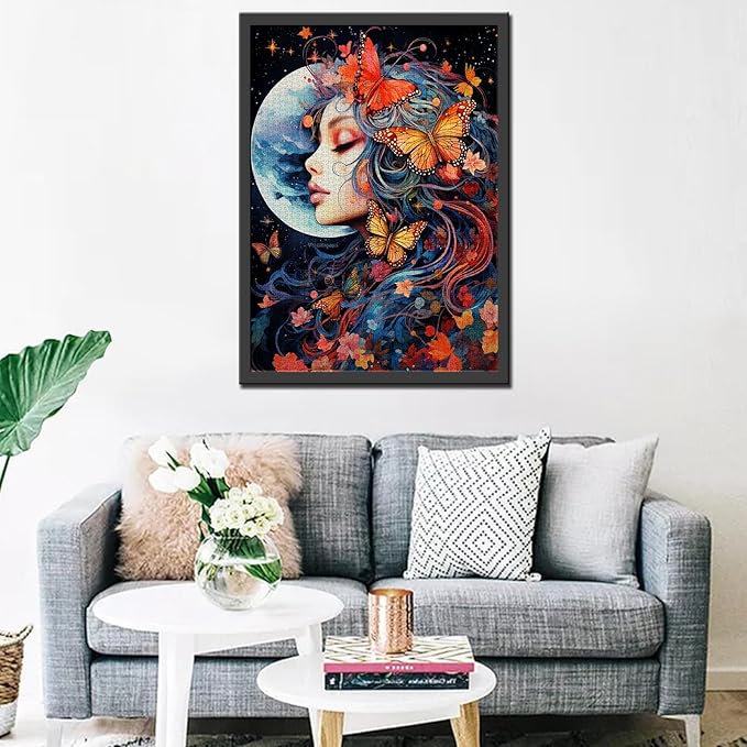 Tucocoo Beautifu Girl Portrait Jigsaw Puzzles for Adults 1000 Pieces, Butterfly Woman Moonnight Art Jigsaw Puzzle Colorful DIY Puzzles for Home Decoration Gifts, Family Puzzle Perfect for Game Nights