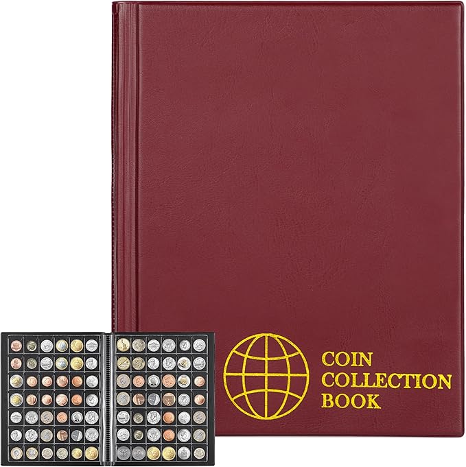 420 Pockets Coin Albums - 28x29 mm/1.1x1.1 inch Pocket Red Coin Book 10 Pages Coin Collection Holder Letter Size Coin Storage Book CS0242RE