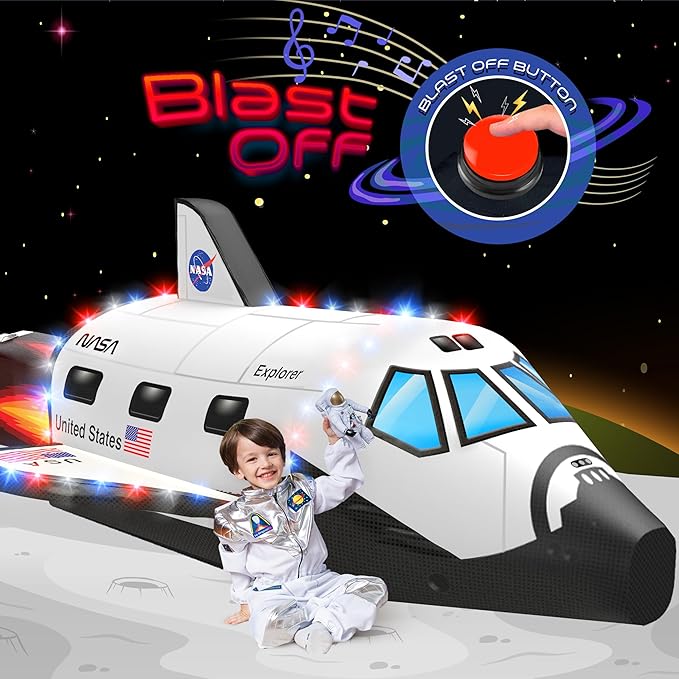 W&O Space Explorer Aerodome with LED Lights & Blast-Off Button – Inflates in Seconds to Create an Immersive Space Adventure for Kids Ages 3-12 – Inflatable Rocket Ship Tent (Fan Not Included)
