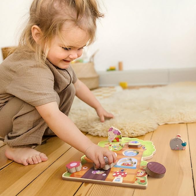 Treehouse Discovery Game Puzzle | 12+ Months | Size 11" x 9" x 3/4" | Shape Relationship Understanding | 6 Piece Puzzle | Playtales Included | Wood Toys Collection |