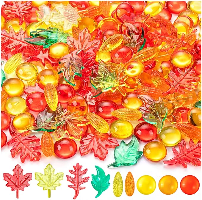 150Pcs Fall Vases Filler, Mini Acrylic Maple Leaves Corn Gem for Thanksgiving Table Decor