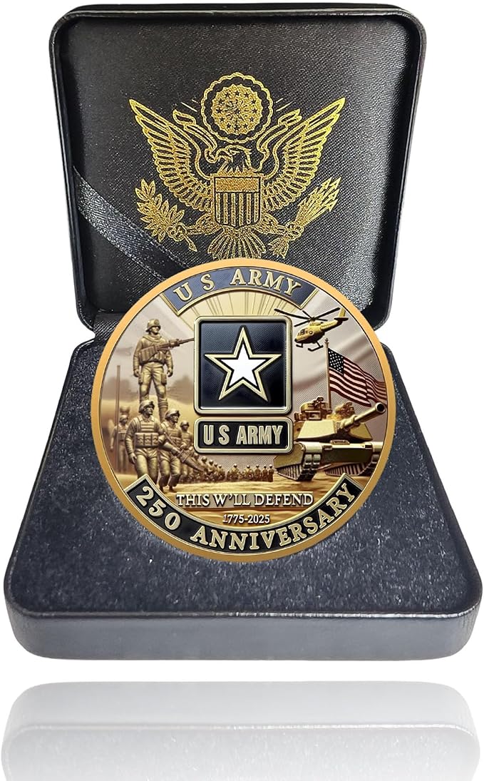 Army 250th Anniversary Coin – Navy 250th Anniversary Coin – Army Challenge Coin – USMC 250th Commemorative Double-Sided Marine Corps Challenge Coin with Metal Gift Box – 1.57" Display