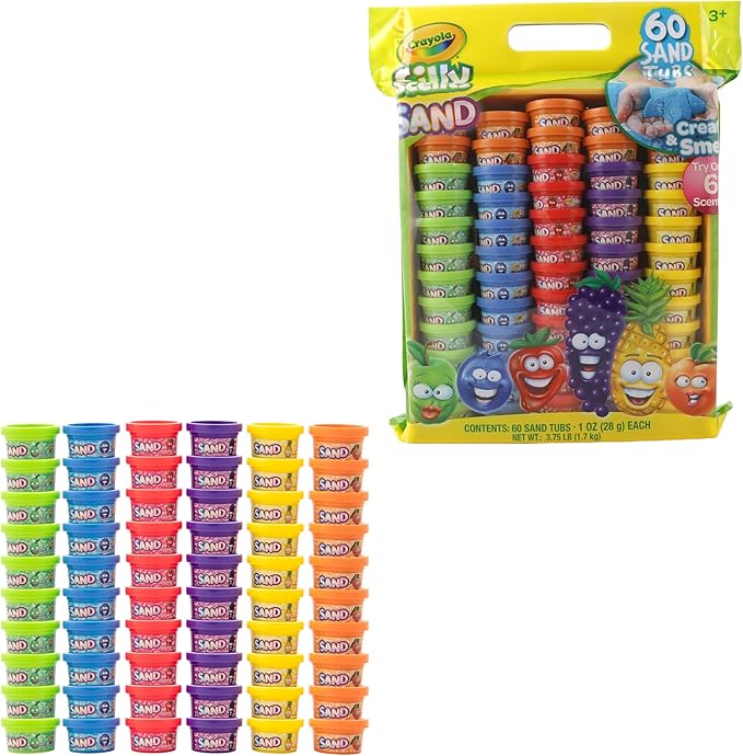 Crayola Silly Scents Play Sand – 60 Mini 1oz Tubs of Moldable Sensory Sand in 6 Bright Colors | Halloween Party Favors, Trick or Treat Goodie Bags, Classroom Prizes, Sensory Toys, Christmas Gifts