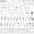 160+ PCS 74 Sheets Realistic Three Types Fake Temporary Tattoos, Include 40 Sheets Inspirational Quotes Words Tattoos, 22 Sheets Wild Flower Tattoos, 12 Sheets Small Flower Tattoo Stickers For Women