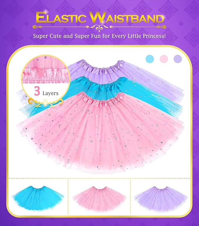 Princess Dress Up Shoes , Dress Up Clothes Pretend Play Costumes-3 Sets of Princess Shoes, Dresses and Crowns, Princess Accessory Toys for 3-6 yr Girl Birthday Gifts