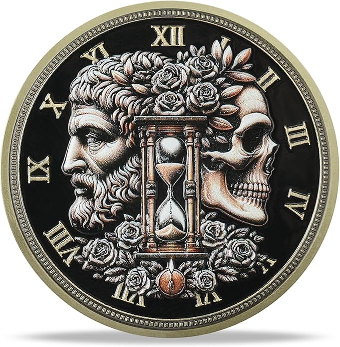 AtSKnSK Memento Mori Coin Momento Mori Coin Skull Coin Stoic Gifts Memento Mori Calendar Living Memento Mori Amor Fati Coin (Memento Mori Coin - 4)