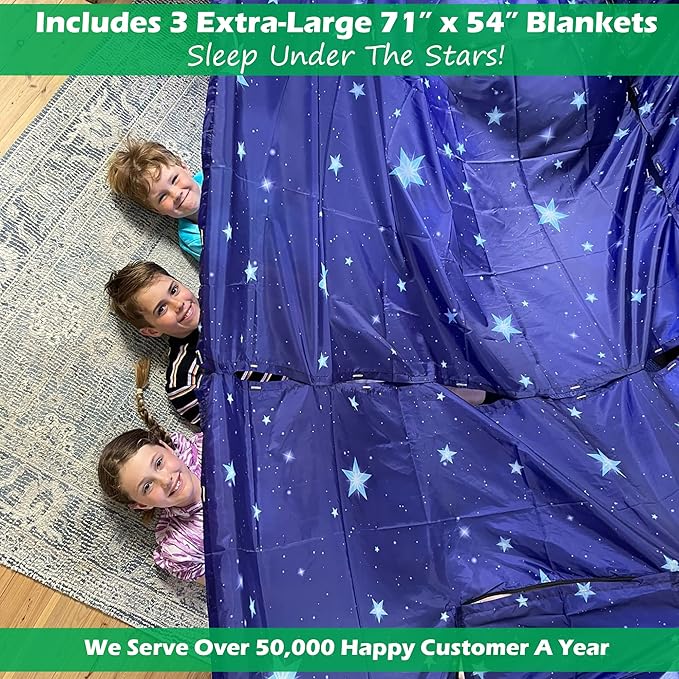 Molcey Blanket Fort Building Kit for Kids 4-8 8-12+ - Make a Portable Playhouse, Play Tent. Build a Fort Making Kit/Builder Blankets - Ultimate Indoor/Outdoor Play for Girls/Boys Toys Age 3-12